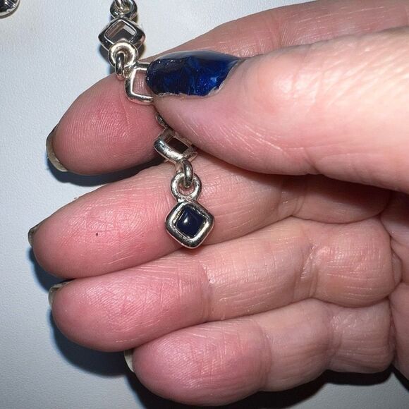 Silver Tone and Deep Navy Chunky Pendant Hook Closure Mesh Necklace - Picture 6 of 9